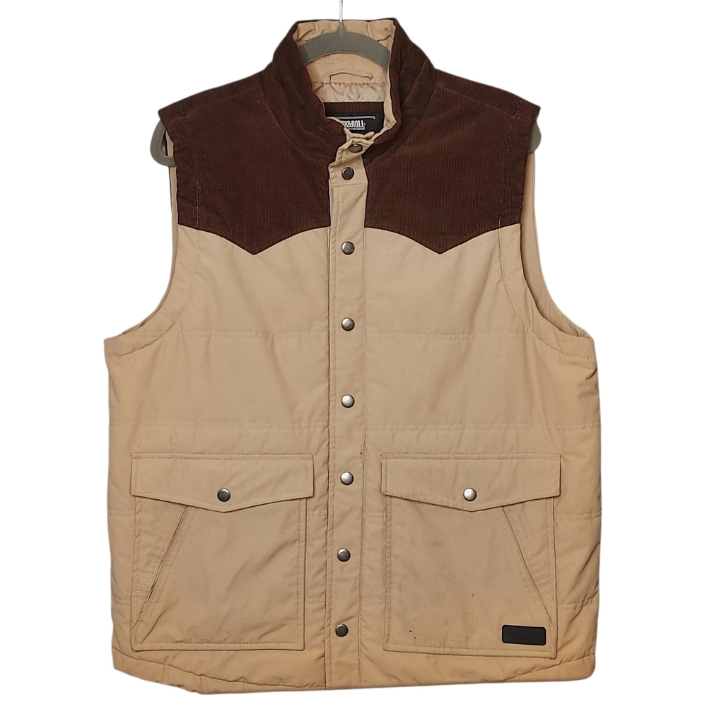 Rock&Roll Denim Vintage '46 L Brown Corduroy Yoke Tan Vest Chore Western Cowboy